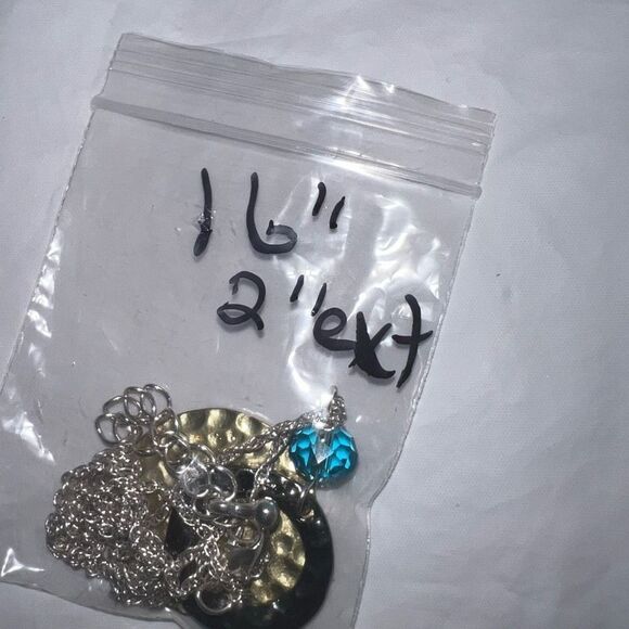 Silver and Gold Tone Hammered Disc Bead Charm Necklace - Picture 7 of 7